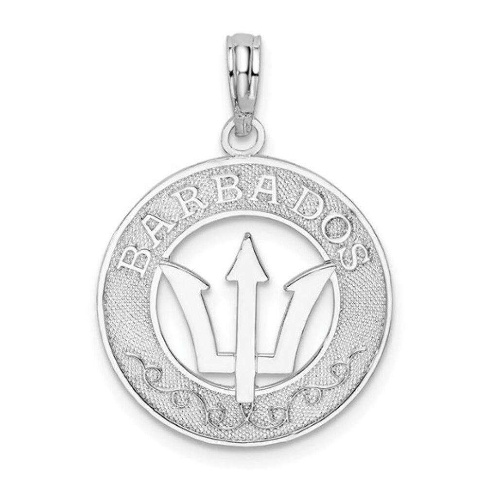 925 Sterling Silver Travel Necklace Charm Pendant Barbados Trident Spear Center
